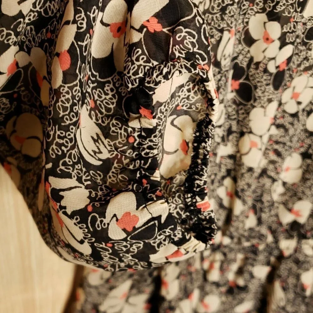 Lily Rose Womens Brown Abstract Floral Semi Sheer Blouse Small - Picture 4 of 7